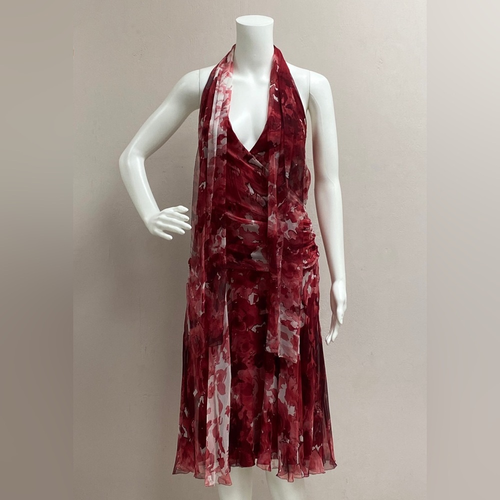 Elie Tahari Red Silk Halter Dress
